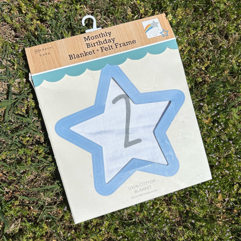 Modern Baby Monthly Birthday Blanket & Felt Frame - Blue
